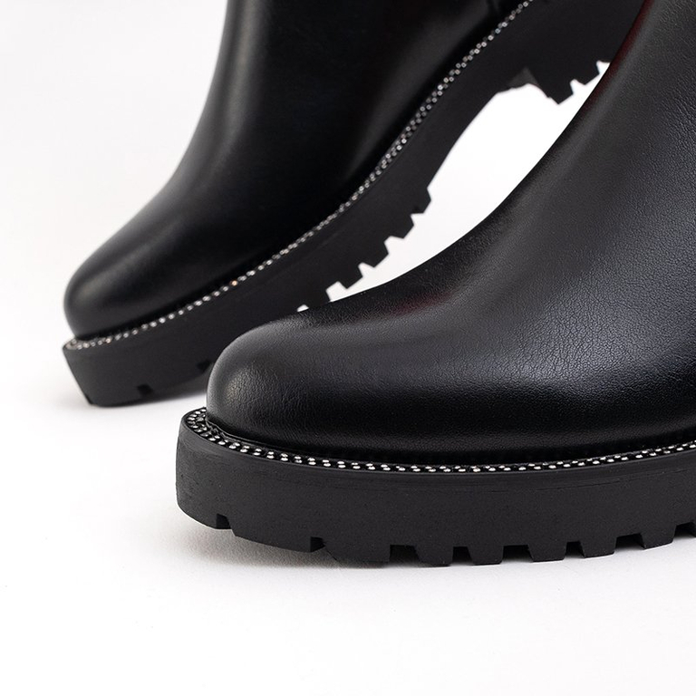 Ghete Chelsea negre cu inserție roșie Comu- Pantofi