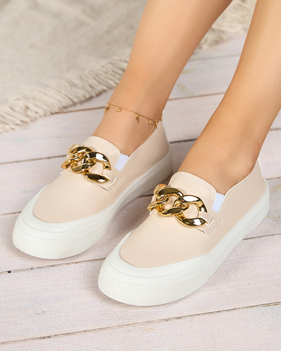 OUTLET Pantofi slip-on de dama bej cu talpa mai groasa cu decor Senula - Incaltaminte