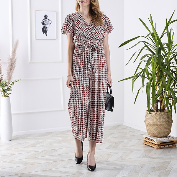 Salopetă lungă pentru femei cu model, cu legătură în roșu- Îmbrăcăminte