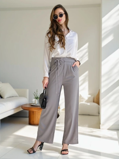 Pantaloni largi pentru femei Royalfashion cu legătură pe lateral