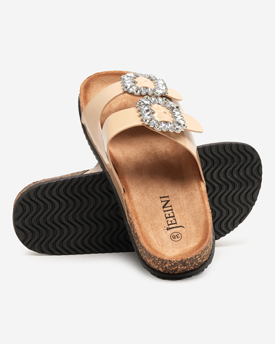 OUTLET Papuci dama bej cu agrafe decorate Olimika - Incaltaminte