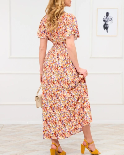 Rochie maxi maro deschis cu motive florale pentru femei - Îmbrăcăminte
