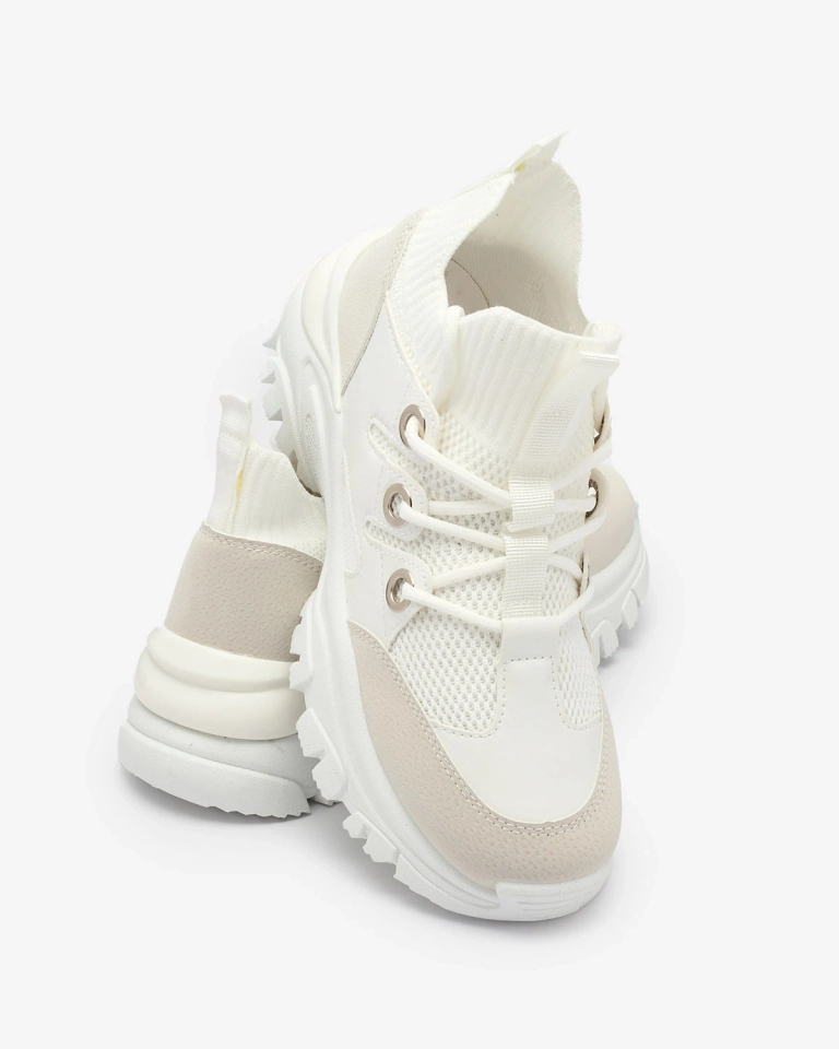 Adidași sport pentru femei, în alb și bej Hasola- Footwear