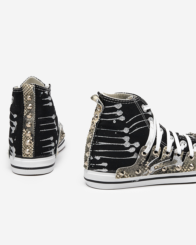 OUTLET Tenisi de damă negri, înalți, cu sclipici Survivi- încălțăminte