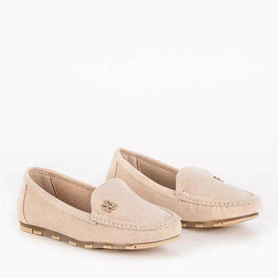 OUTLET Mocasini de dama bej din piele intoarsa ecologica cu decor Pixila - Incaltaminte