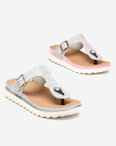 OUTLET Flip-flops damă roz strălucitori Fidoq- Pantofi
