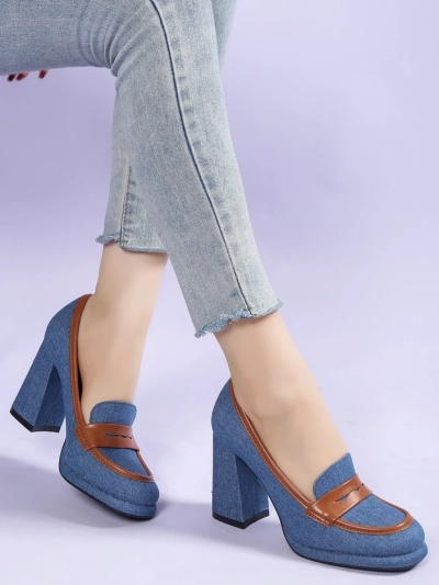 Mocasi de damă Royalfashion din denim pe toc bloc Jozenas