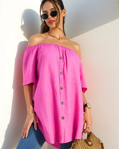 Bluză din bumbac pentru femei Royalfashion în stil spaniol cu butoane decorative