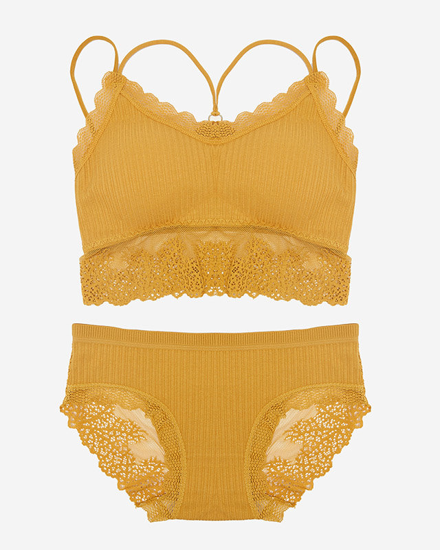 Set lenjerie intima dama cu dantela mustar - Lenjerie intima