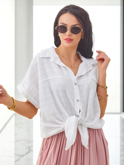 Cămașă din bumbac pentru femei Royalfashion cu embosare și mâneci scurte
