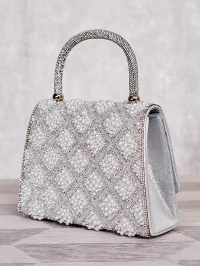 Royalfashion Mică geantă de mână pentru femei cu strasuri și perle