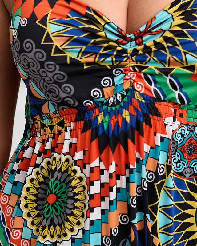 Rochie midi portocalie cu model geometric colorat - Imbracaminte