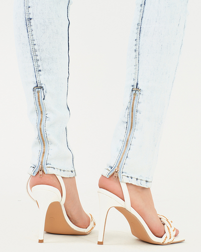Blugi skinny de dama albastri cu fermoar - Imbracaminte