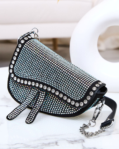 Royalfashion Geantă de mână neagră pentru femei cu zirconii perlate