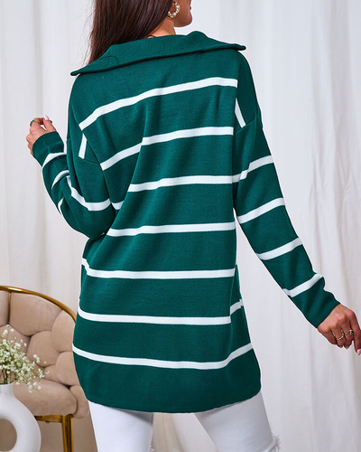 Royalfashion Pulover verde de damă cu guler descheiat