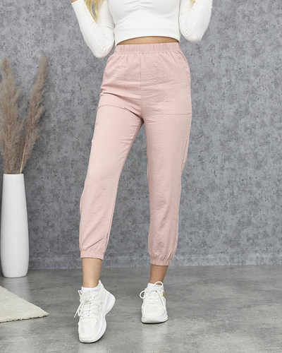 Pantaloni din țesătură roz pentru femei - Îmbrăcăminte