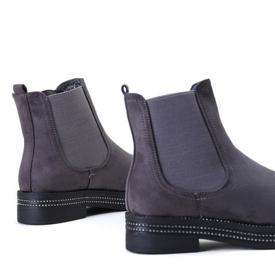 Szare botki z cyrkoniami na płaskim obcasie Izzie - Obuwie