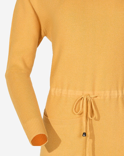Rochie pulover de damă galbenă cu gât - Îmbrăcăminte