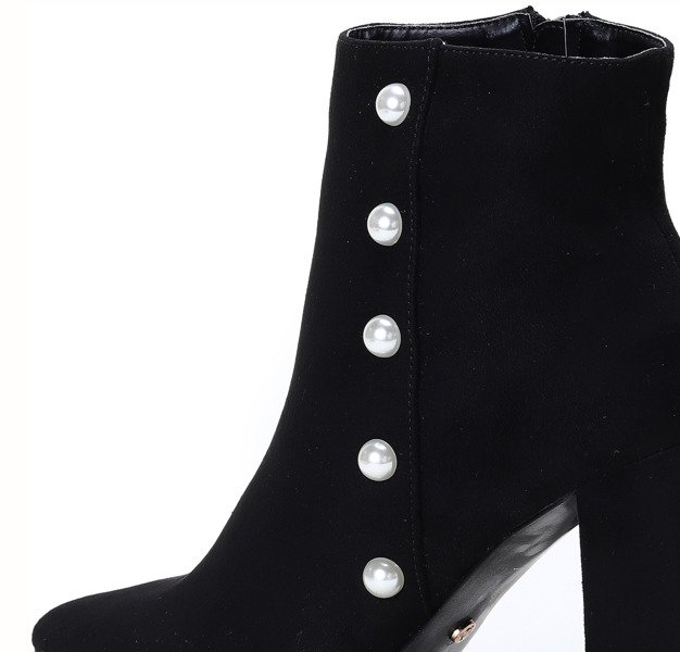 Czarne botki z perełkami na wysokim słupku Maya - Obuwie