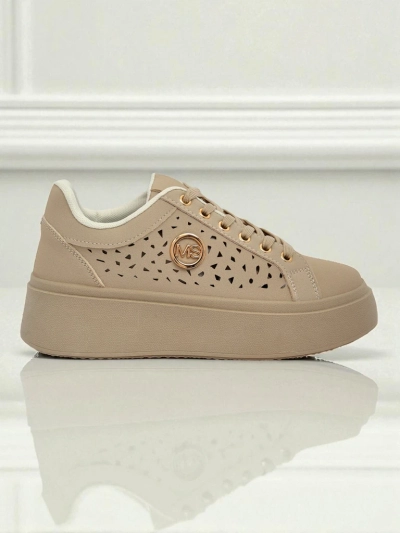 Cleo Ecru Platino – sneakers bej pe platformă Royalfashion piele ecologică