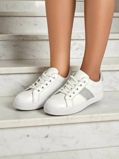 Luminosa Sneakers Albi din Piele Ecologică