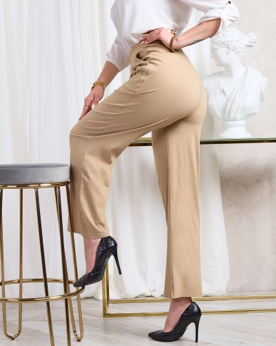 Royalfashion Pantaloni largi din stofă pentru femei, maro deschis