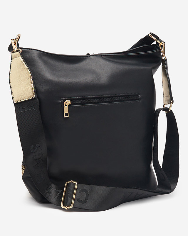 Geanta de dama neagra si aurie cu dungi decorative - Accesorii