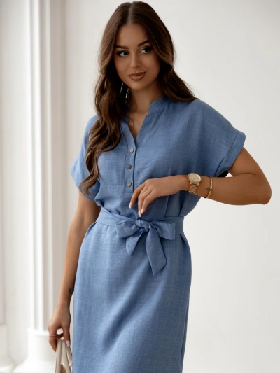 Royalfashion Rochie mini de damă cu mâneci scurte și decolteu cu nasturi