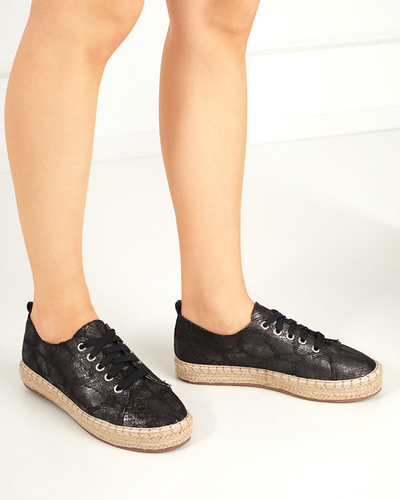 Espadrile de dama negre cu relief lucios Tenerica - Pantofi