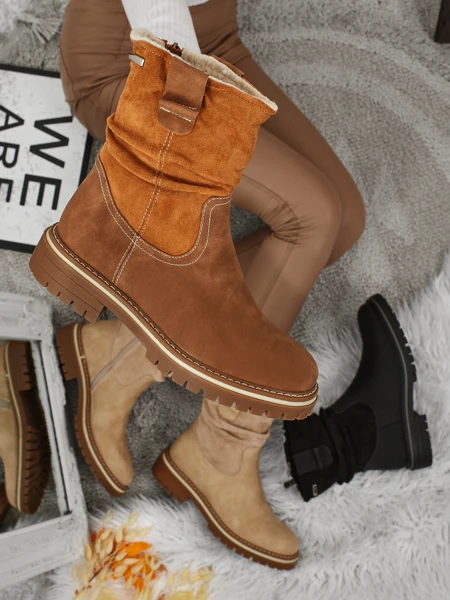 Botine înalte de damă din piele ecologică întoarsă Liora