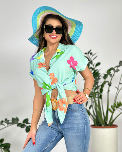 Royalfashion Cămașă scurtă cu flori pentru femei