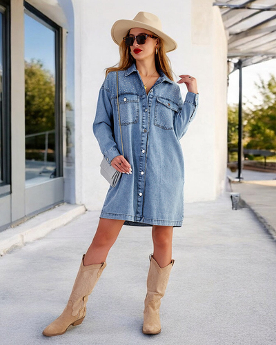 Royalfashion Rochie mini a'la denim din bumbac pentru femei