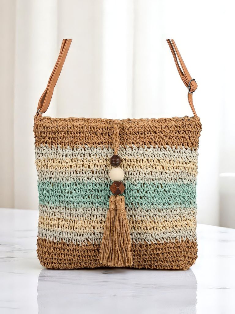 Royalfashion Geantă mică de damă din paie, cu dungi, Charm Mini