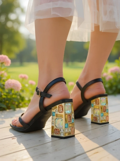 Royalfashion Błyszczące damskie sandały Crystal Charm
