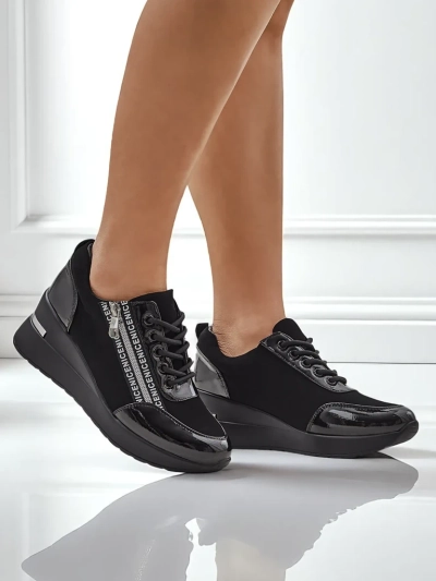 Sneakers dama negri cu toc Calista Nero - eleganță și confort pentru fiecare zi