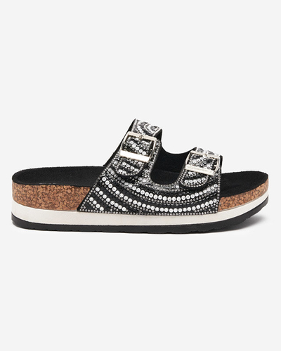 Papuci de damă cu zirconiu cubic în negru Lalud-Footwear