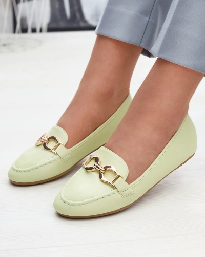 Mocasini de damă din piele ecologică verde cu ornament Wiwet-Footwear
