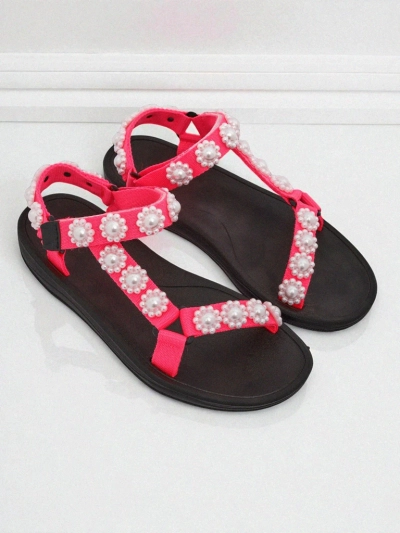 Sandale Livia Rosa – Sandale de damã Royalfashion confortabile cu ștrasuri perlate