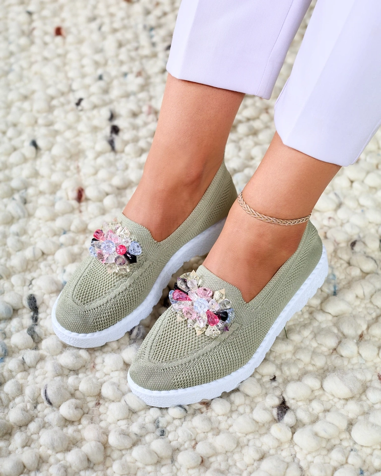 Royalfashion Pantofi sport de damă de culoare verde închis împodobiți Enweta