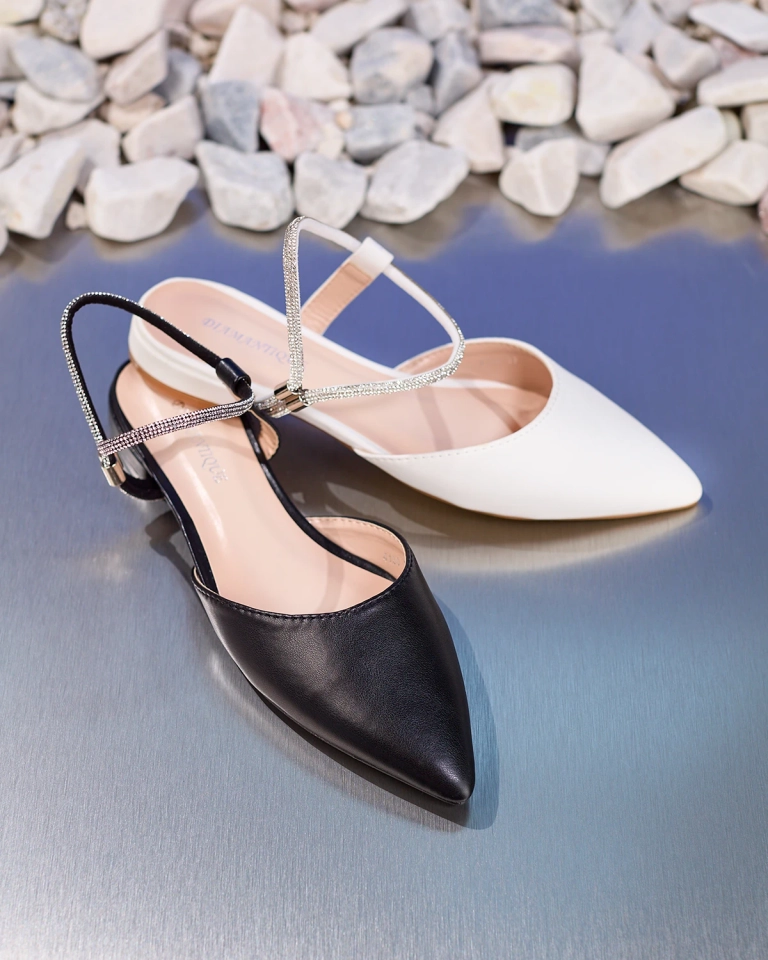 Royalfashion White Sandale cu toc plat pentru femei cu talpă strălucitoare împodobită