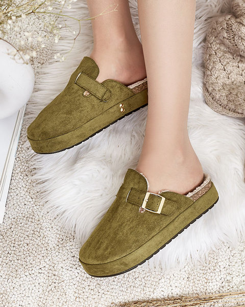 Royalfashion Papuci de damă cu piele de oaie și cataramă Kajis