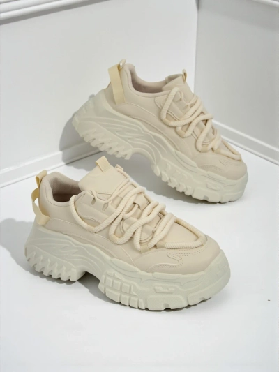 Damskie sneakersy beżowe Athenia z ekoskóry na platformie 6,5 cm