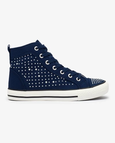 Adidași cu vârf înalt albastru marin, cu zirconii Totulu- Footwear