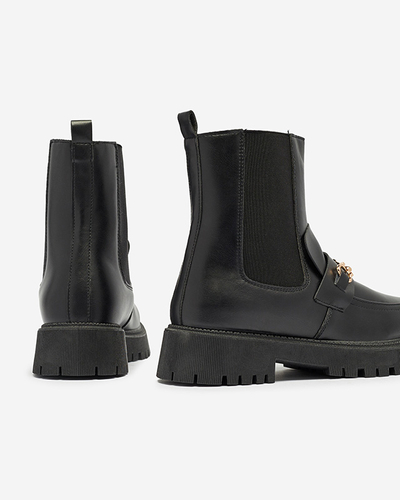 OUTLET Cizme din piele ecologică pentru femei, izolate, negre, cu ornament Fera - Încălțăminte