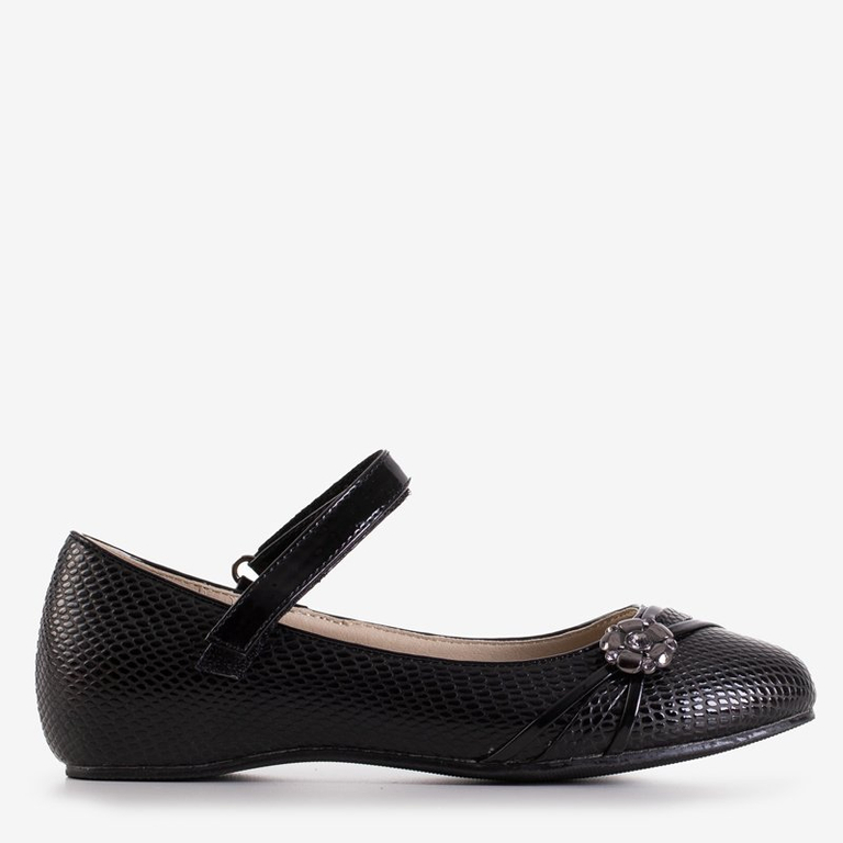 Balerini negri pentru copii cu decor Neqe - Pantofi