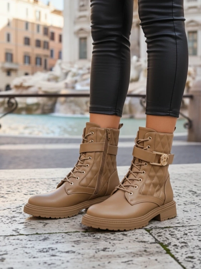 Botine matlasate de damă din piele ecologică Sable Rose