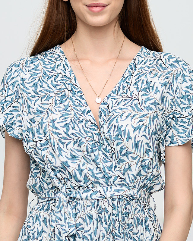 Rochie lungă de vară de damă cu frunze, gri și alb - Îmbrăcăminte