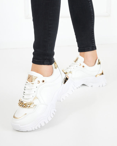 OUTLET Pantofi sport de dama albi cu lant auriu Evitos - Incaltaminte