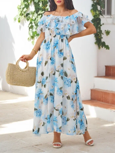 Royalfashion Rochie femei fără umeri cu mâneci scurte în diverse flori