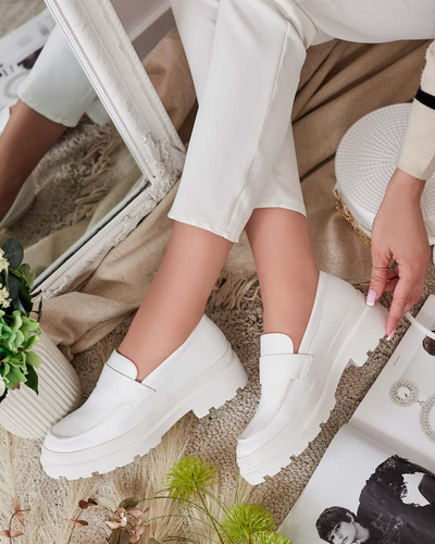 Mocasini Dama Aura Albi pe Platforma - Eleganti si Confortabili, Piele Eco